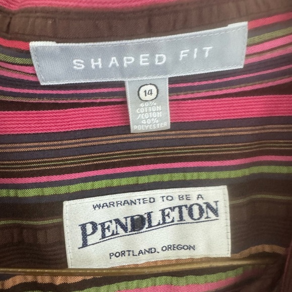 Pendleton Pink and Brown Casual Button Down Shirt size 14 shaped fit - Picture 3 of 4